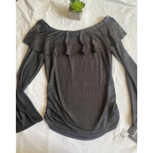 by & by Heavy Fold Ruffled Sweater Knit Top Black Size XXL